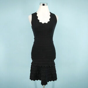 Comptoir Des Cotonniers Size XXS Black Scallop Layered Fitted Bodycon Mini Dress